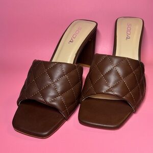Soda Women's Brown Quilted Slide Sandals